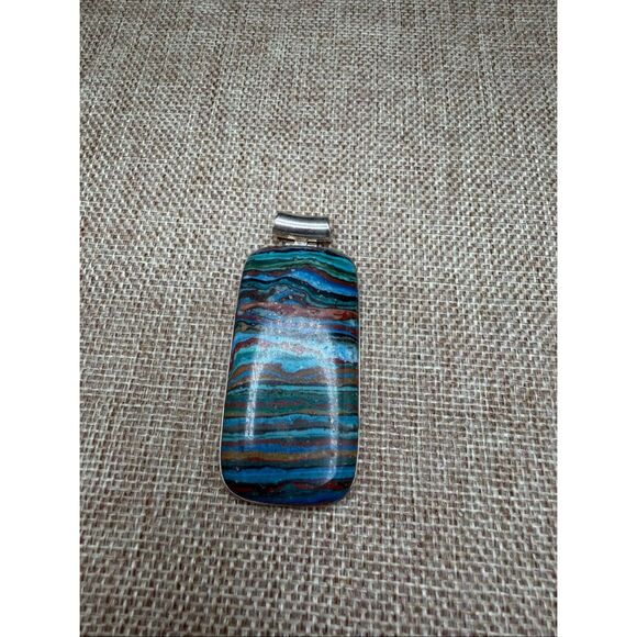 Jay King Sterling Silver Rainbow Calsilica Multicolor Inlay Pendant Southwestern - Picture 1 of 8